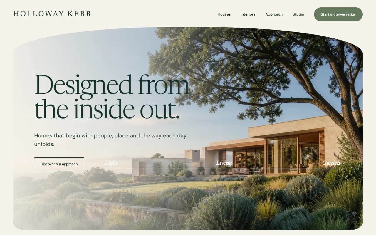 The Holloway Kerr homepage concept, a London architecture and interiors practice
