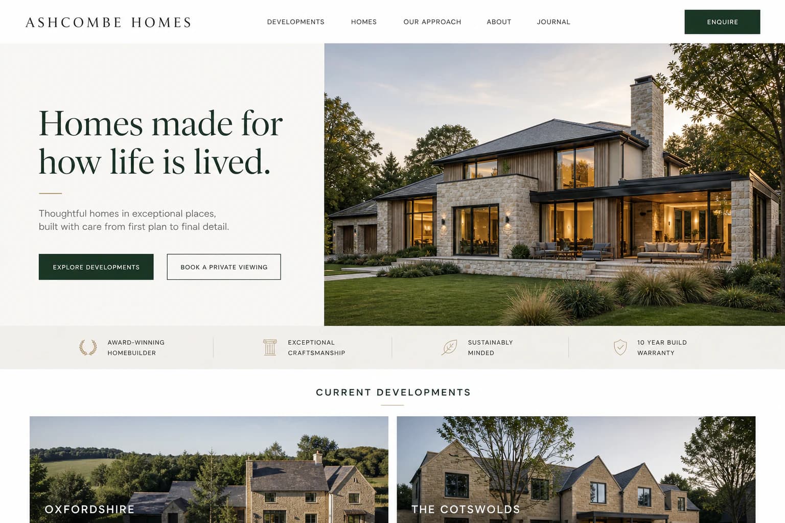 Ashcombe Homes luxury homebuilder website concept