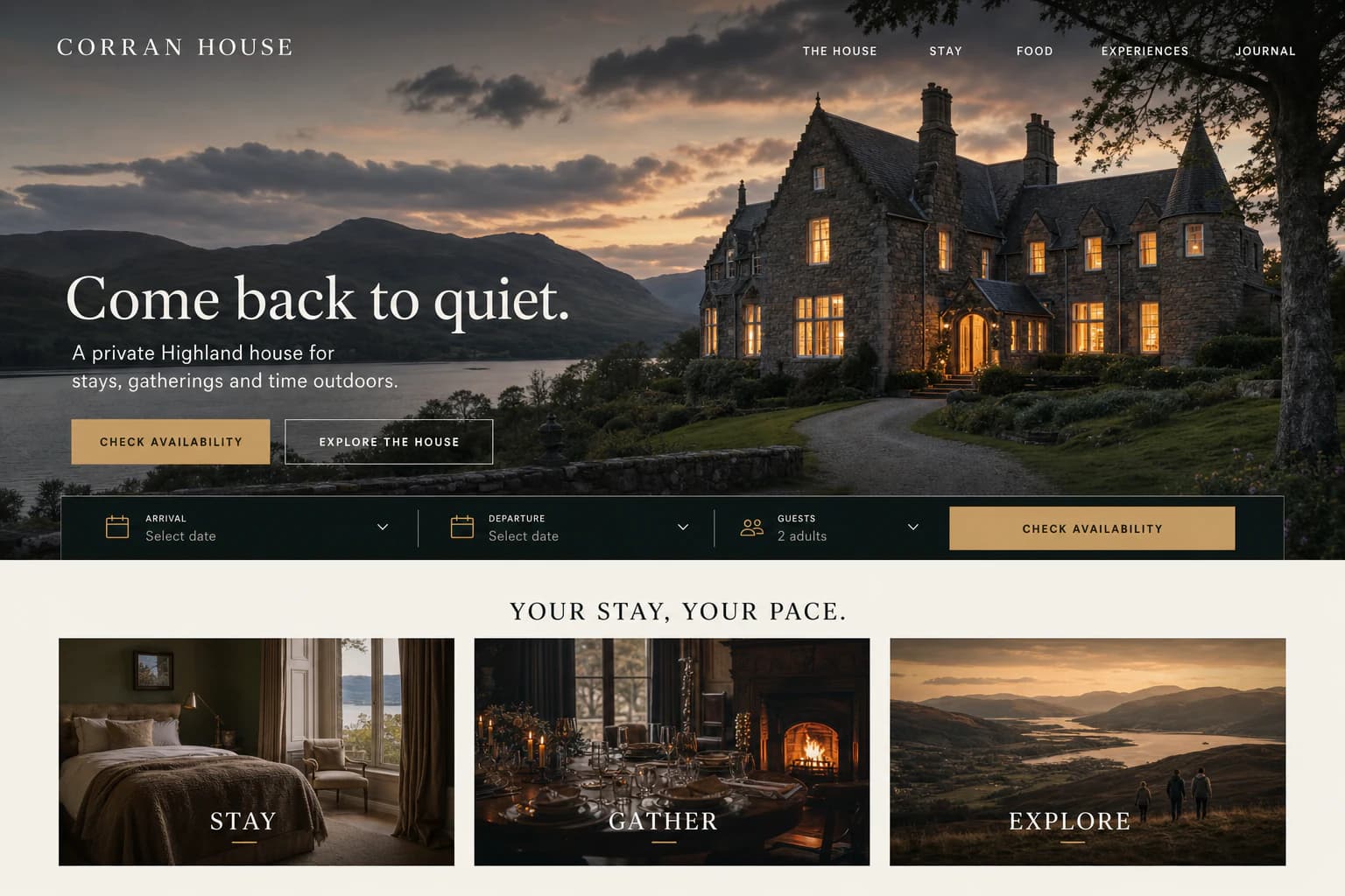 Corran House Scottish retreat website concept